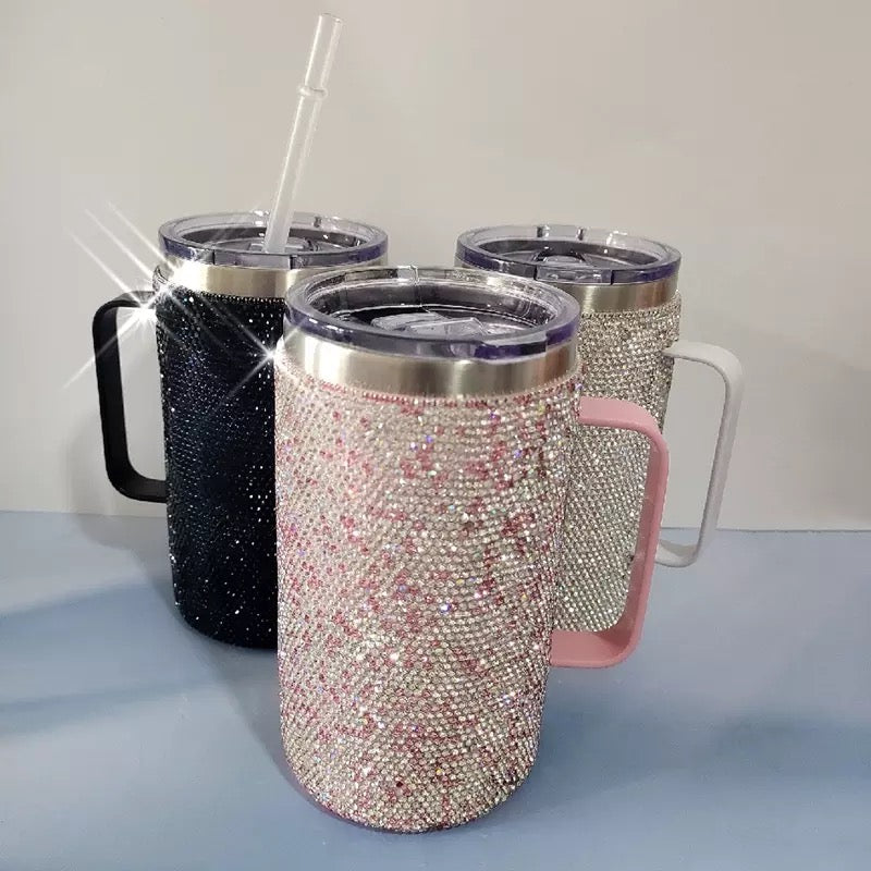 Bling Travel Mug With Handle, Personalized Tumbler With Handle