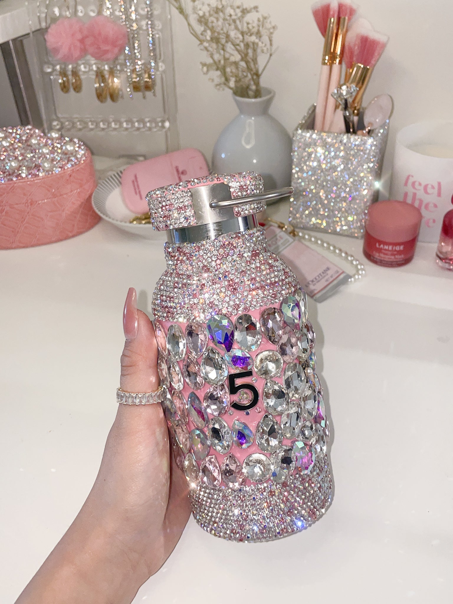 Stylish Rhinestone Refillable Reusable Stainless Steel Water