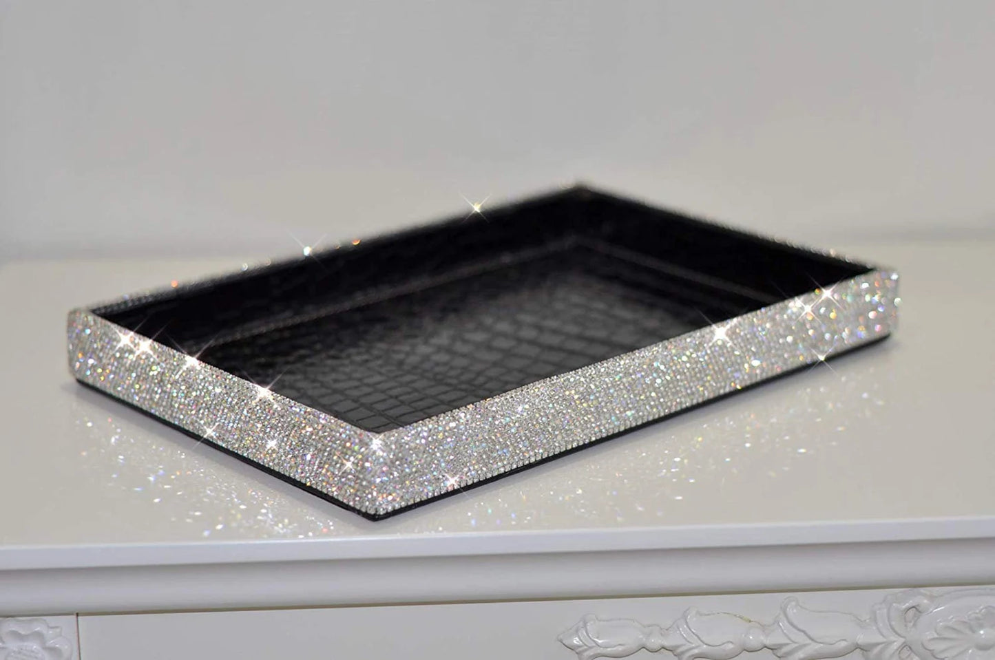 Bling Vanity Crystal Rhinestone Makeup Tray Makeup Organizer for Bathroom Bedroom