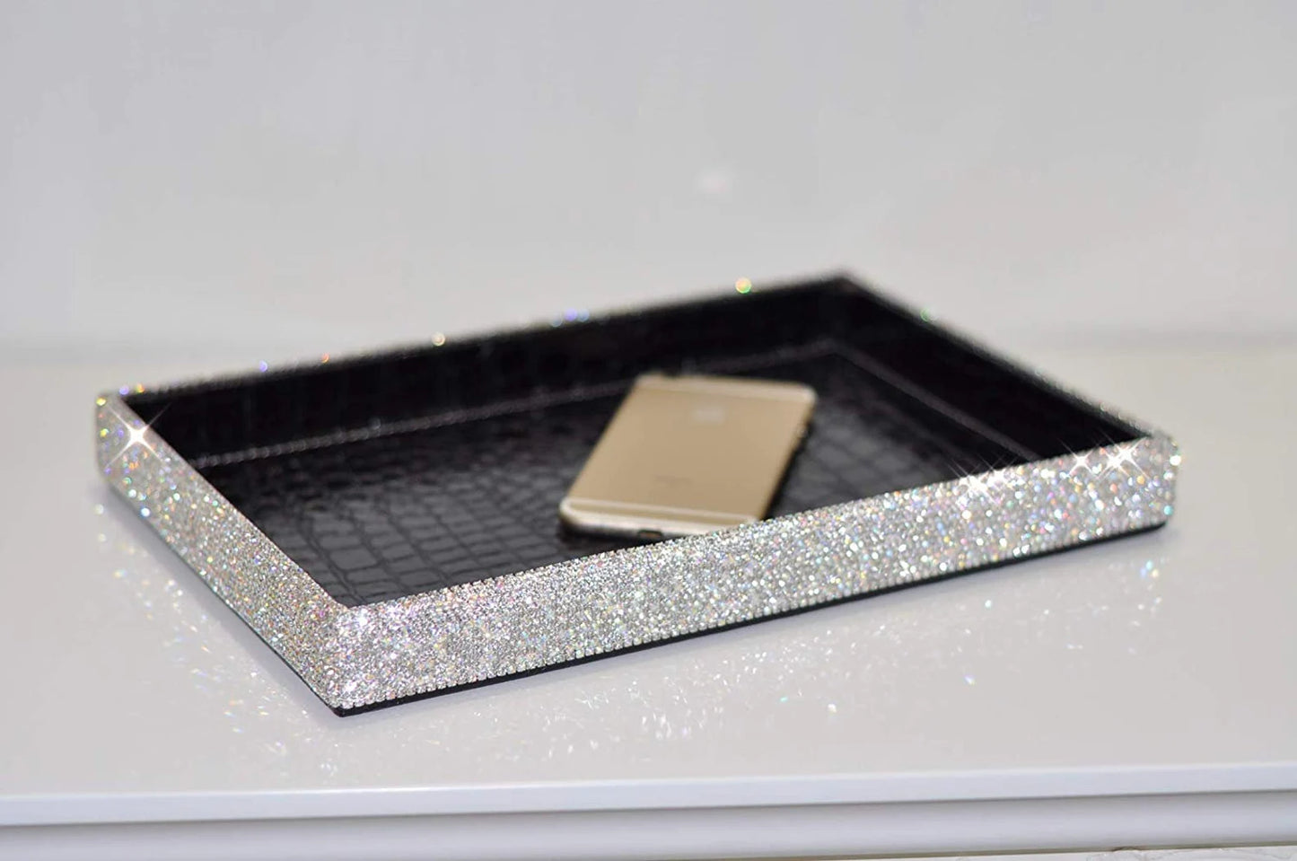 Bling Vanity Crystal Rhinestone Makeup Tray Makeup Organizer for Bathroom Bedroom